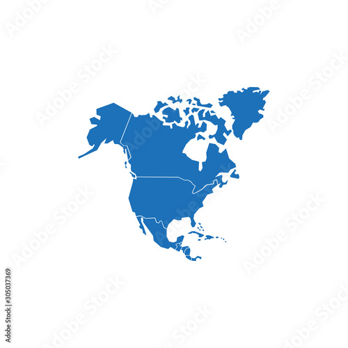 North America with country borders, vector illustration.