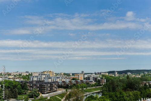 Beautiful and bright panorama of Vilnius town from the top of the Gediminas hill. New town