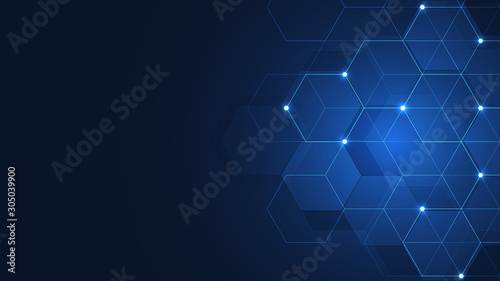 Hexagons pattern. Geometric abstract background with simple hexagonal elements. Medical, technology or science design.