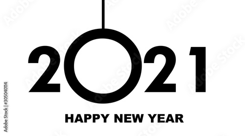 Happy New Year 2021 - greeting card, invitation, poster, flyer - black numbers and letters - vector
