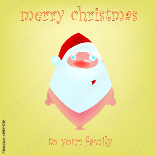 A different and quite cute Santa with warm colors in summer weather. Greeting Card for Christmas