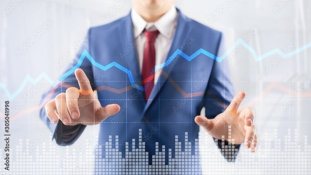 Business Financial Trading Investment concept graph virtual screen double exposure. Business Financial Trading Investment concept graph virtual screen double exposure.