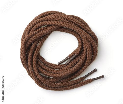 Top view of rolled brown shoelaces