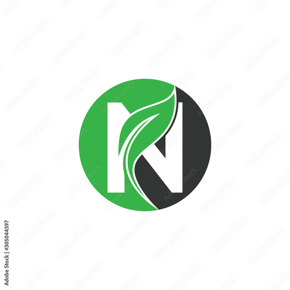 Natural Leaf Letter N Modern Alphabet Circle Green Logo Vector. N Letter Logo With Leaf. Agriculture letter logo. Organic Logo. Natural Leaf Letter N Modern Alphabet Circle Green Logo Vector. N Letter Logo With Leaf. Agriculture letter logo. Organic Logo.