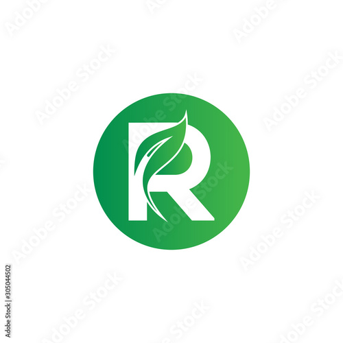 Natural Leaf Letter R Modern Alphabet Circle Green Logo Vector. R Letter Logo With Leaf. Agriculture letter logo. Organic Logo.