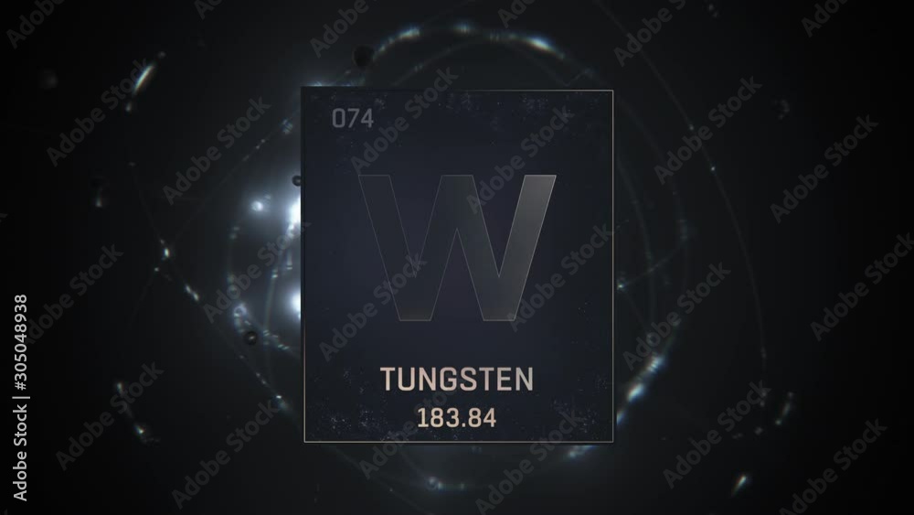 Tungsten as Element 74 of the Periodic Table. Seamlessly looping 3D