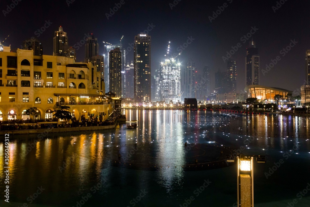 DUBAI, UAE - DECEMBER 25 2017: night view of the external area of the Dubai Mall