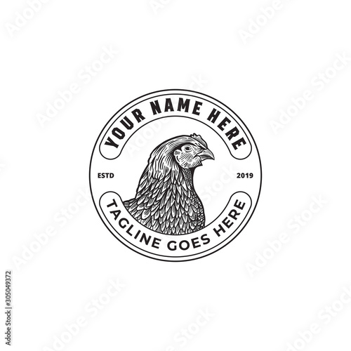hand drawn Chicken farm vintage badge logo Template