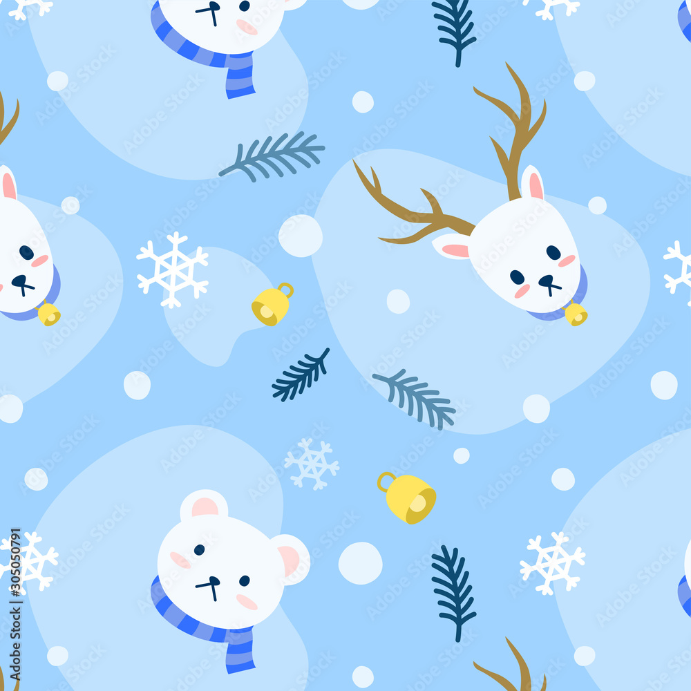 Polar Bear and White Reindeer with Snow Pattern