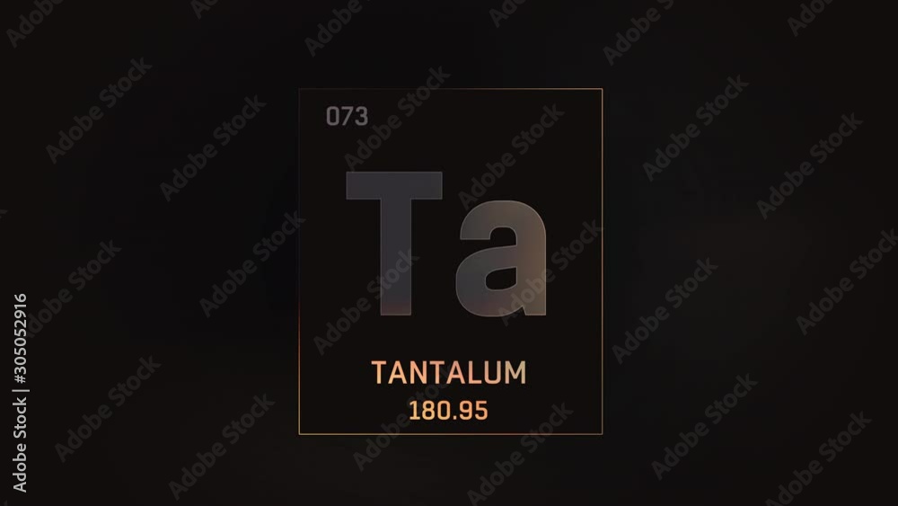 Tantalum as Element 73 of the Periodic Table. Seamlessly looping 3D animation on grey illuminated atom design background with orbiting electrons. Design shows name, atomic weight and element number Tantalum as Element 73 of the Periodic Table. Seamlessly looping 3D animation on grey illuminated atom design background with orbiting electrons. Design shows name, atomic weight and element number