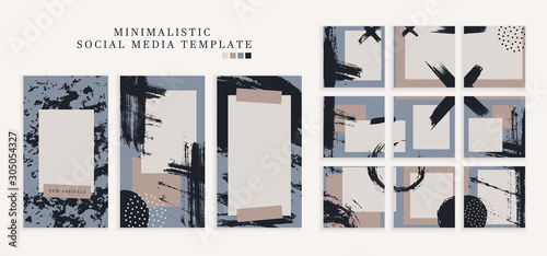 Trendy color pallette, winter vibe templates for post and stories for your social media. Puzzle textured background content for social network. Cute and cozy cold colors. Vector, editable collage