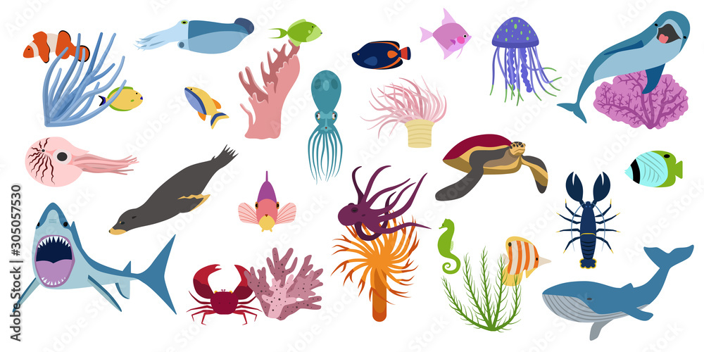 Underwater Inhabitabts Flat Set Underwater Inhabitabts Flat Set