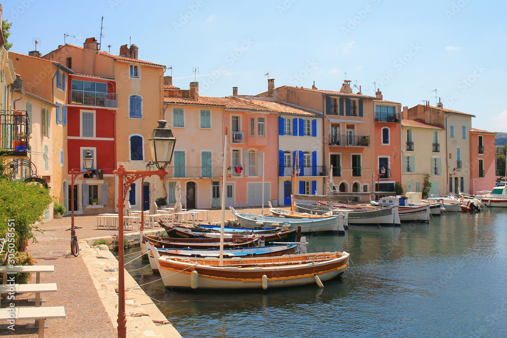 The old harbor of Martigues with traditional wooden boat. Martigues, called the Little Venice of Provence, France