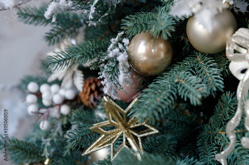 Beautiful Christmas Balls Hanged On The Christmas Tree Branch