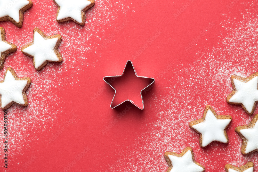 Holiday background made of star shape cookies and mold. Holiday background made of star shape cookies and mold.