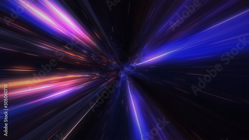 4K motion design. flight through the lighting space tunnel. Wormhole