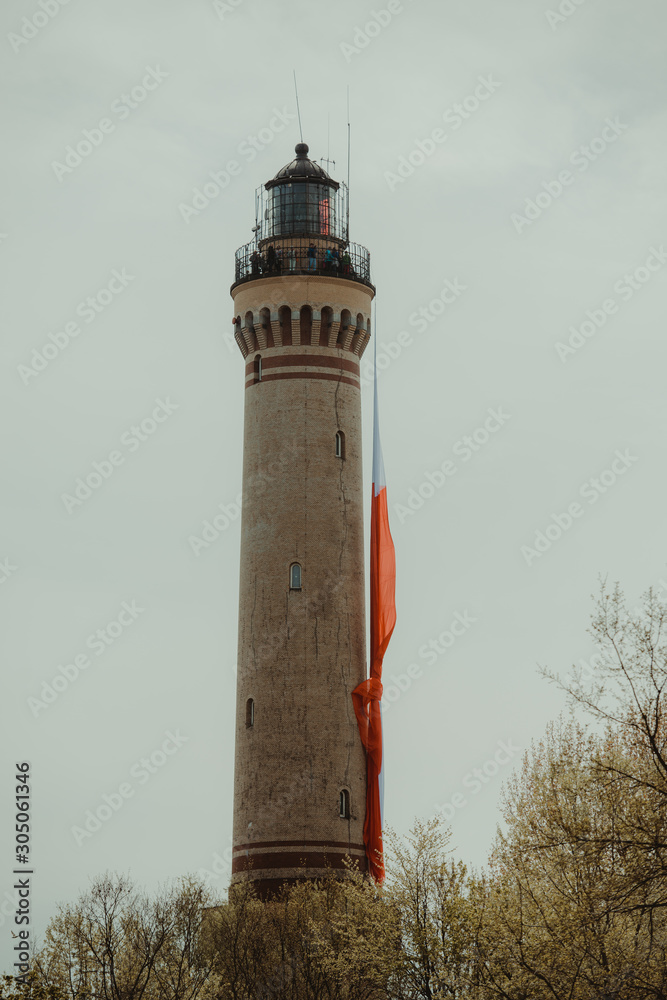 Historical lighthouse located in Swinoujscie, Poland, The construction was build in 1828 and height is 65 meters