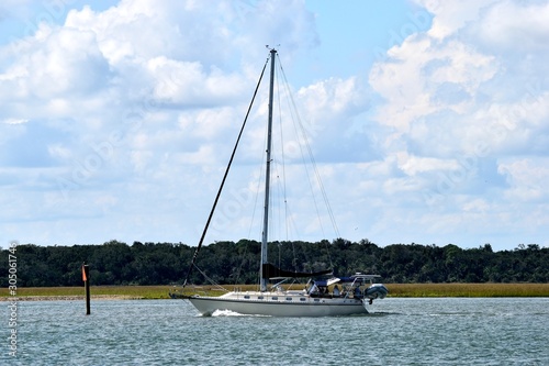 Sailboat cruising along the river at St. Augustine, Florida