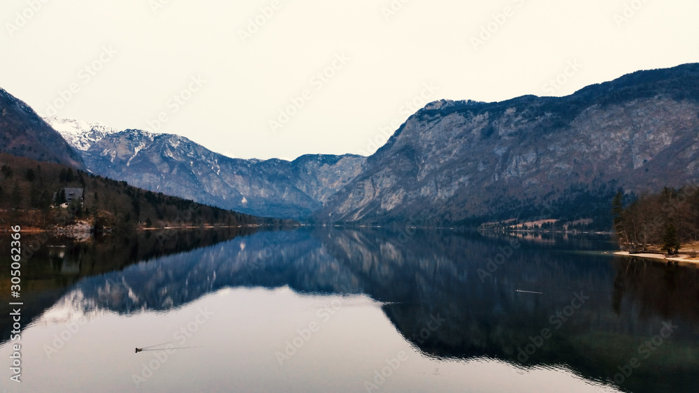lake in the mountains. Bohinj Lake, Slovenia