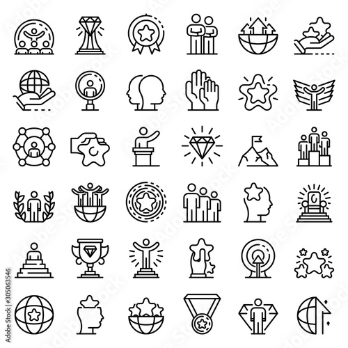Excellence icons set. Outline set of excellence vector icons for web design isolated on white background