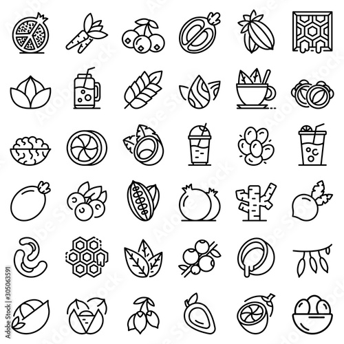 Superfood icons set. Outline set of superfood vector icons for web design isolated on white background