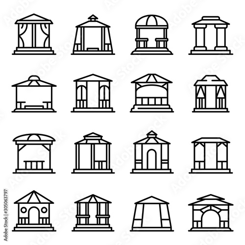 Gazebo icons set. Outline set of gazebo vector icons for web design isolated on white background