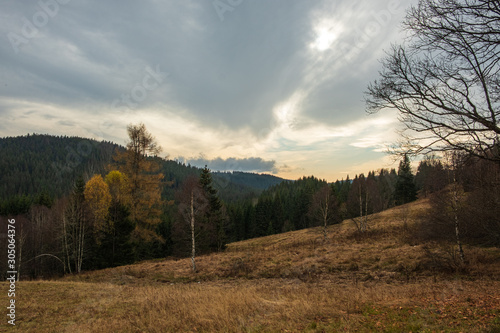 Road over the village of Modrava, National Park of the Czech Bohemian forests, Czech Republic.