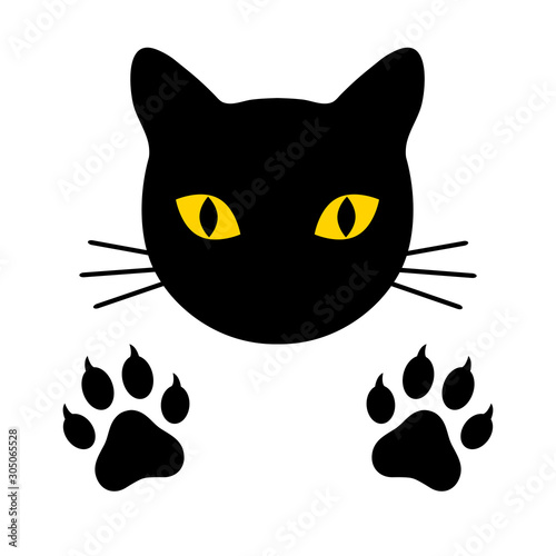 silhouette of the head of a black cat on a white background