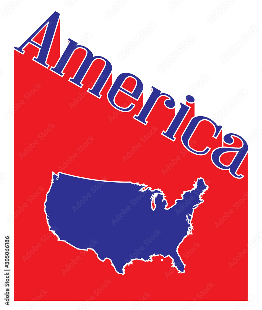 America Angled Shadow Text With Map