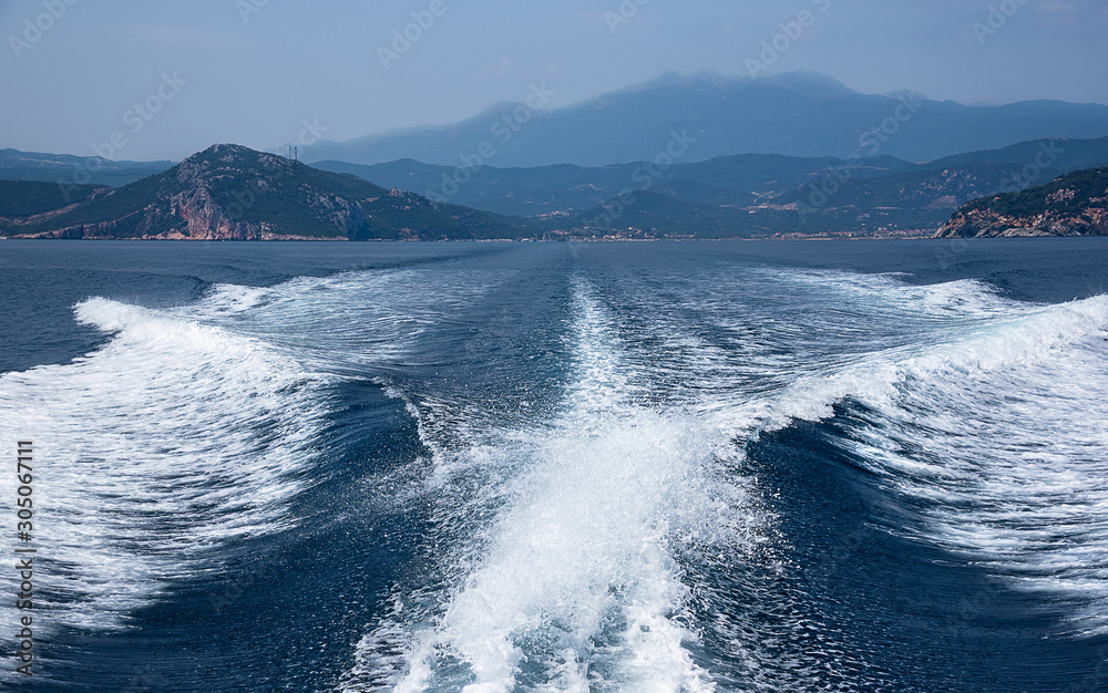 Fototapeta premium View on yacht trail from back of sailing yacht.
