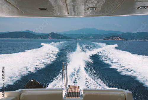 View on yacht trail from back of sailing yacht. © 22Imagesstudio