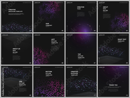 Brochure layout of square format covers design templates for square flyer, brochure design, presentation, magazine cover. Deep learning artificial intelligence, quantum computer technology concepts.