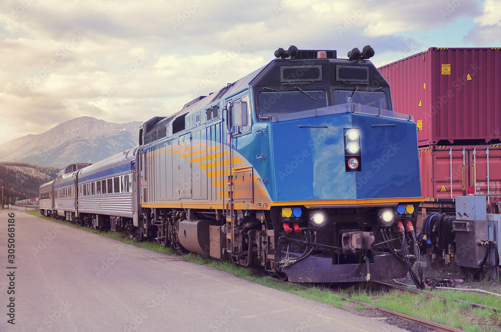 Passenger train stands on Jasper station. Canada. Passenger train stands on Jasper station. Canada.