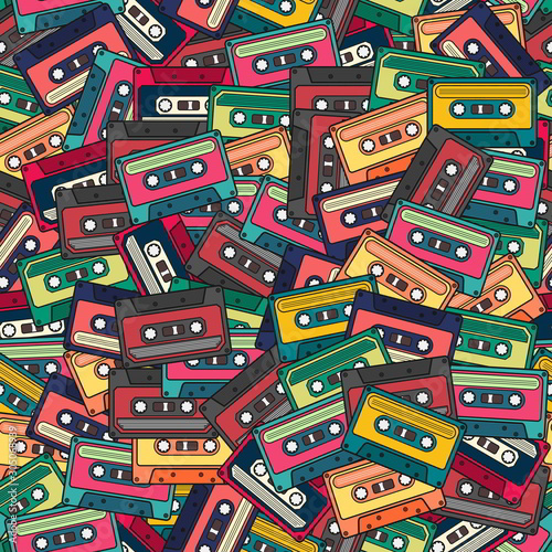 Unique and Trendy Retro Cassette Seamless Pattern. Unique and Trendy Seamless Pattern Background For Your Unique Design.