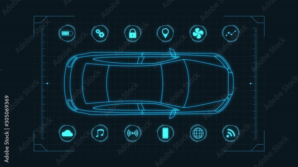 futuristic hud template for an electric car connected online, concept of modern automotive industry and IoT