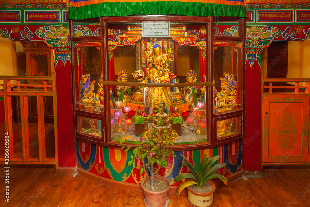 Interior of summer residence of Dalai Lama in Norbulingka park in Lhasa, Tibet