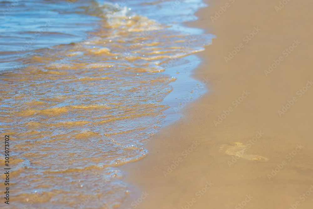 Dzintari, Jurmala, Latvia. Footprint on the shore of the Gulf of Riga of  the Baltic Sea. Coastal landscape. Long Jurmala beach is covered with  golden quartz sand. Stock Photo | Adobe Stock