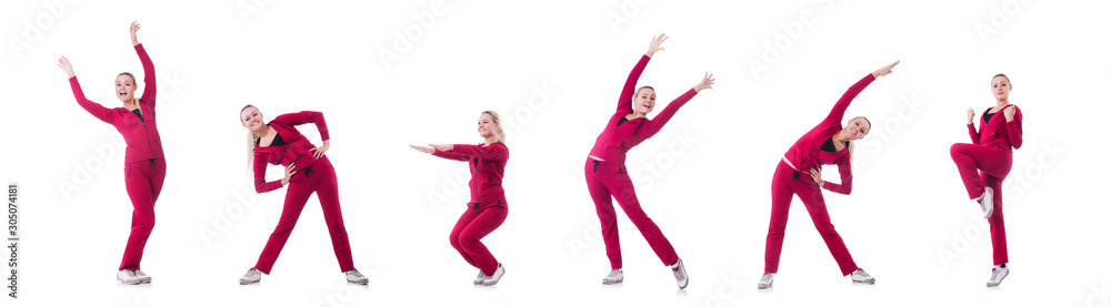 Young woman doing exercises on white Young woman doing exercises on white