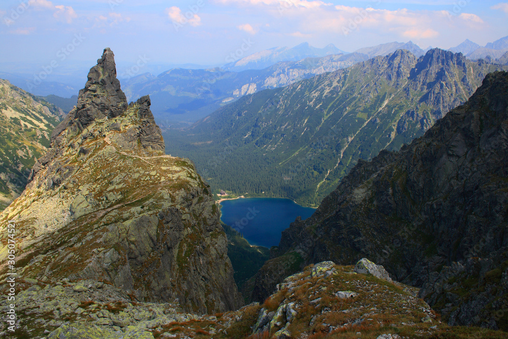 Morskie Oko (the lake) and Mnich (the summit) in the Tatra Mountains, Poland