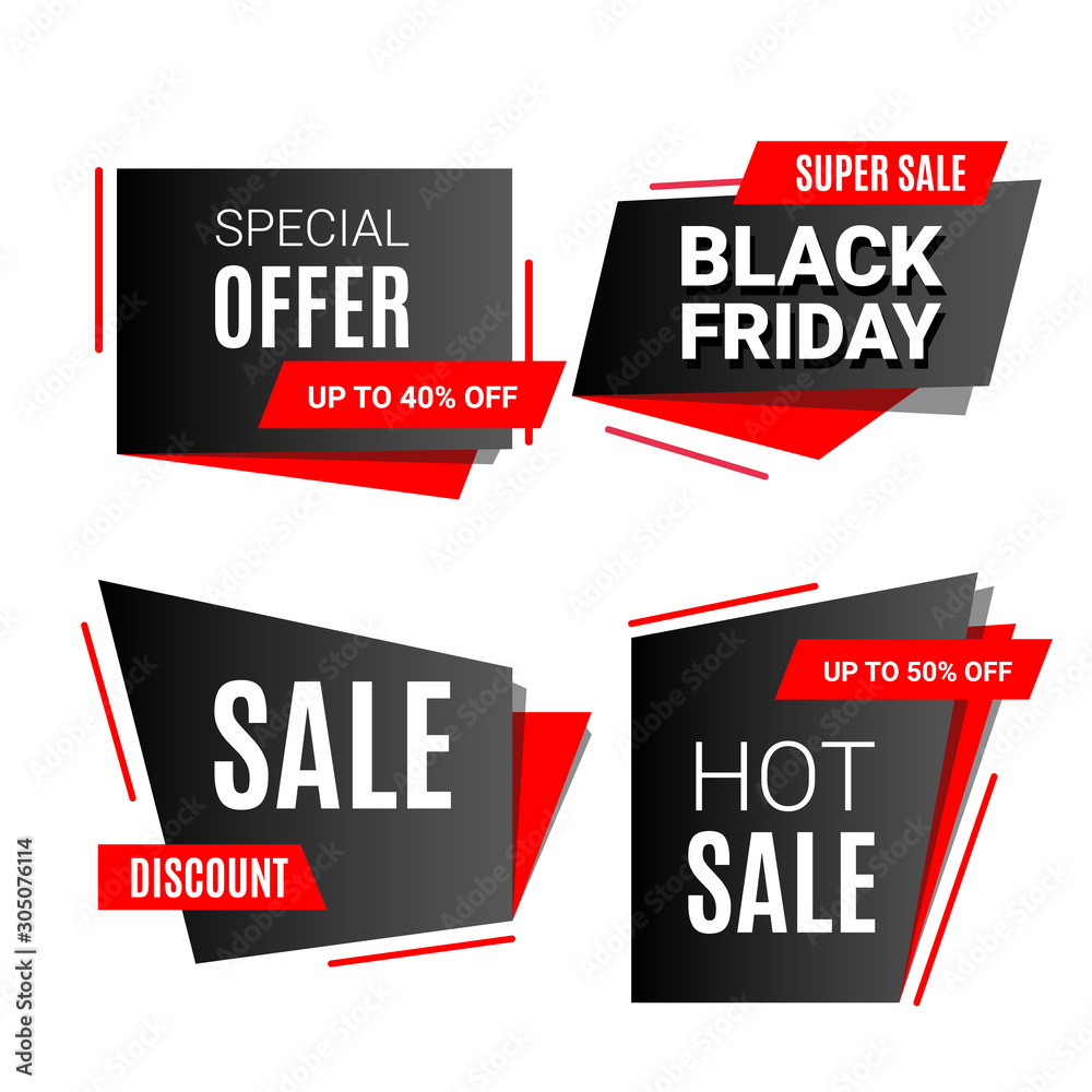 Black friday sale banner discount set with text isolated on white background. Vector illustration Black friday sale banner discount set with text isolated on white background. Vector illustration