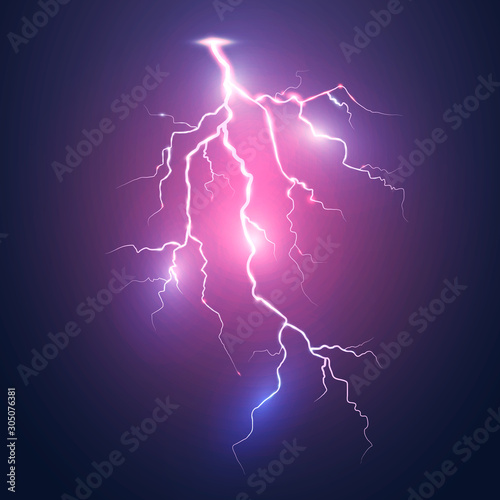 Lightnings. Magic and bright lighting effects. Vector Illustration 