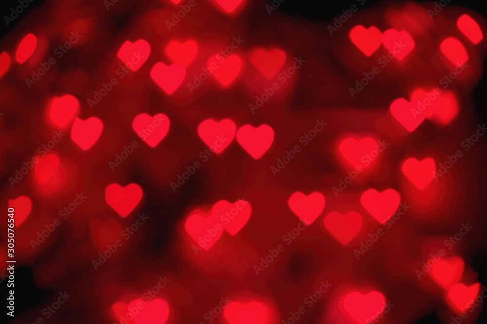 Red heart shaped bokeh as background