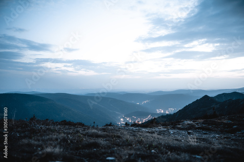 Night Landscape view from Krkonose in autumn, Krkonose