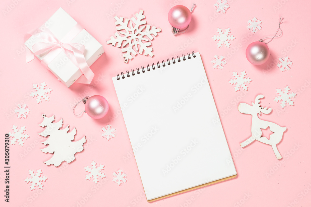 Christmas goals, plans, resolution on pink.