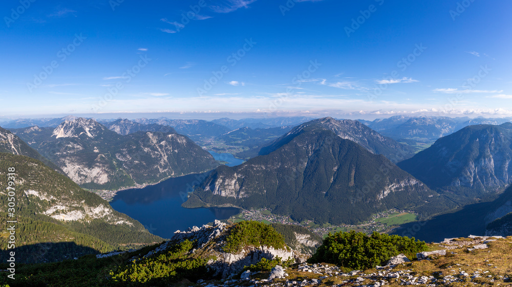 Panoramic view of the Lake Hallstatt valley in Ausrtia