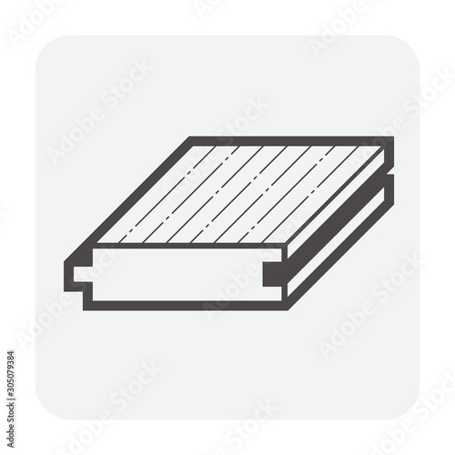 Solid wood flooring icon. That is floor finishing material made from single piece of wood and natural 100% wood product. Include tongue and groove for joining with other. For home interior decoration.