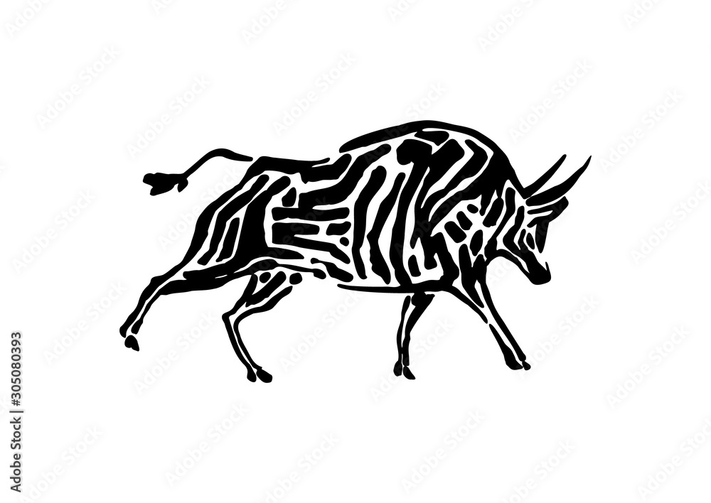 Bison animal decorative vector illustration painted by ink, hand drawn  grunge cave painting, black isolated buffalo silhouette on white background  Stock Vector | Adobe Stock