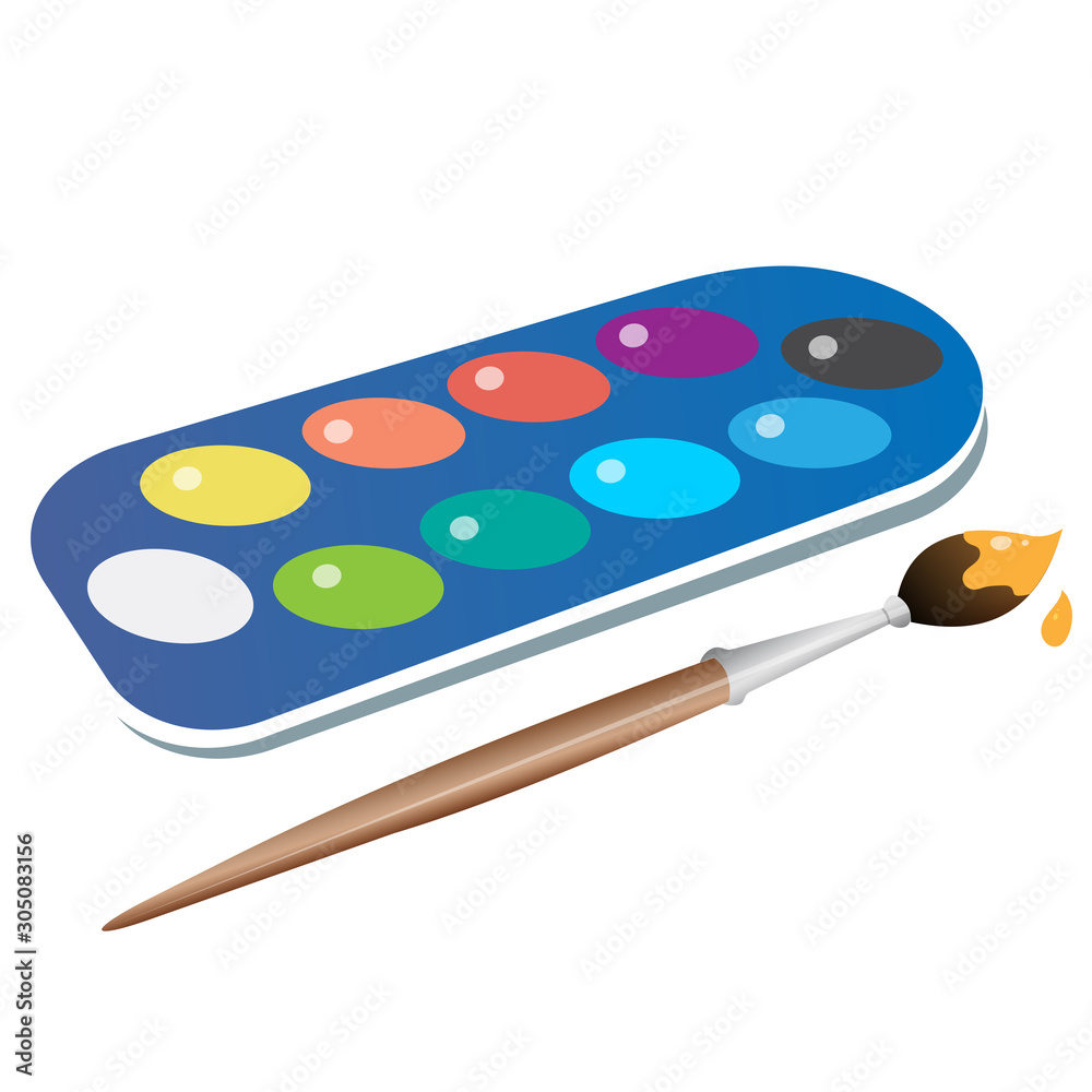 Watercolor Brush with Water Color Pallet Stock Image - Image of learning,  aquarelle: 169096647