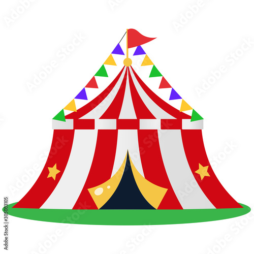 Color image of cartoon circus on white background. Show and entertainment. Vector illustration.