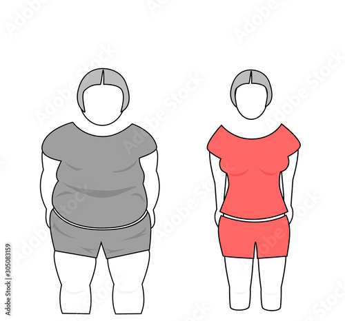 woman before and after losing weight. weight loss. vector illustration.